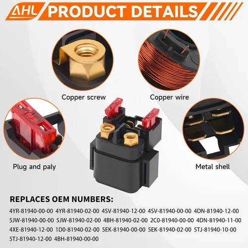 Vista 4 de AHL Relé solenoide de arranque para Yamaha XVS1100 V-Star Custom/Classic 1999-2009