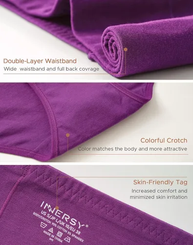 Vista 4 de INNERSY Ropa interior de algodón de cintura alta para mujer, bragas cómodas para mujer, paquete de 6