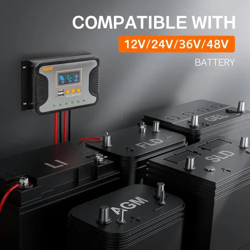 Vista 3 de PowMr controlador de carga solar PWM de 30A, 12V 24V 36V 48V Auto, pantalla LCD y salida USB dual, apto para baterías AGM, Gel, FLD, de plomo-ácido