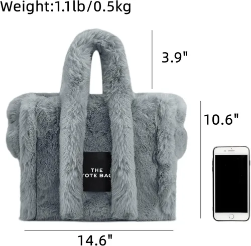 Vista 6 de Bolso cruzado de piel sintética para mujer bolso de hombro de felpa suave bolso de mano con asa superior
