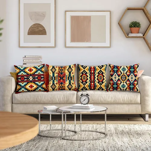 Vista 2 de Southwestern - Juego de 4 fundas de almohada de 18 x 18 pulgadas, almohadas decorativas geométricas aztecas bohemias para sofá, fundas de cojín