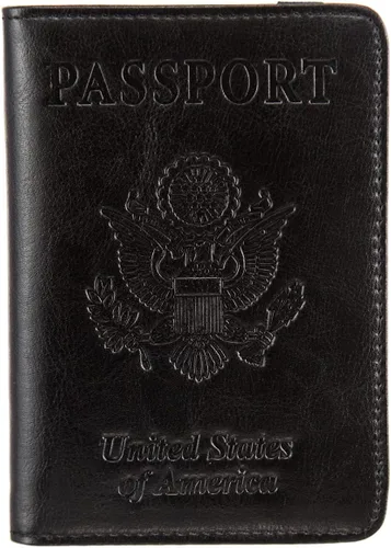 Vista 3 de Combo de portatarjetas de pasaporte y vacunación con bloqueo RFID, funda de piel con bloqueo RFID, organizador de documentos de viaje, protector