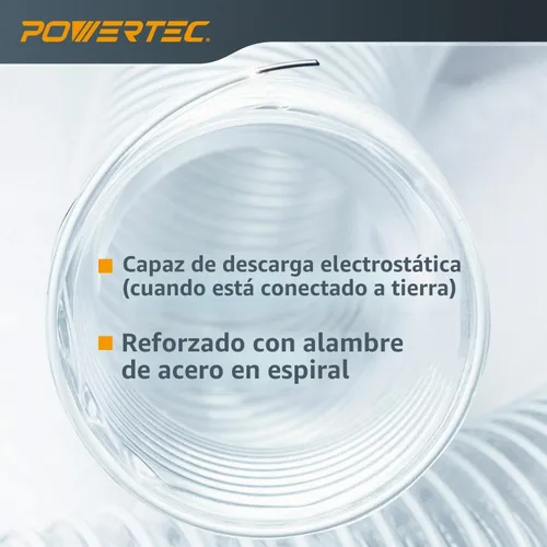 Vista 6 de POWERTEC Manguera de recolección de polvo de 4" x 5' con 2 abrazaderas de manguera de llave para sierra de mesa, sierra de cinta, cepilladora