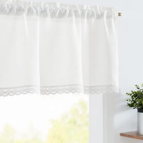 Vista 19 de jinchan - Cenefa de lino con borde de encaje, cenefa rústica de estilo granja para ventana de 16 pulgadas, tratamiento para ventana pequeña