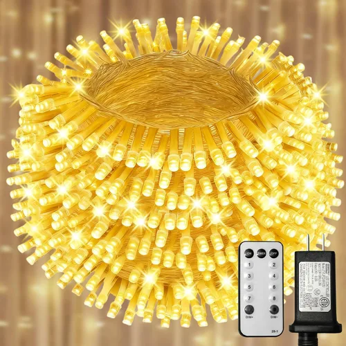 Vista 8 de Luces de Navidad de Cadena para Interiores y Exteriores con Alambre Transparente, 200 LED 66 Pies Enchufables, Luces de Navidad Blancas