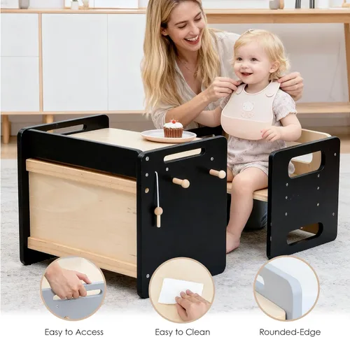 Vista 7 de bpmfkid Montessori - Juego de mesa y silla de destete – Diseño ajustable para niños pequeños, ideal para la hora de comer, aprender y jugar