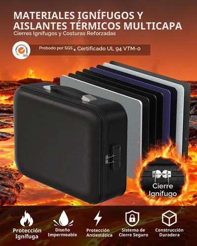 Vista 2 de Caja de documentos ignífuga – Carcasa rígida de 8 capas a prueba de fuego para documentos del hogar, organizador de archivos resistente al agua