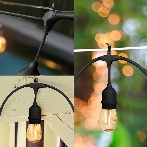 Vista 5 de Banord Cadena de luces LED para exteriores, luces de patio de 48 pies con bombillas Edison de plástico vintage de 2 W regulables y hilo de grado
