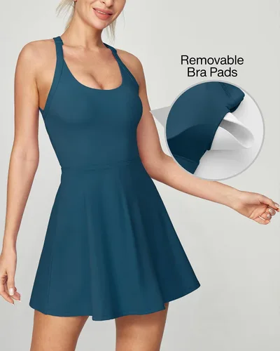 Vista 2 de Heathyoga Vestido de tenis con pantalones cortos integrados y brasier atlético para mujer, vestido de entrenamiento de golf trenzado de verano