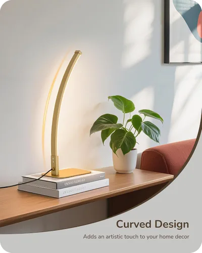 Vista 2 de EDISHINE Lámpara de mesa LED curva, moderna lámpara de noche con 3 temperaturas de color y atenuación continua, aluminio y hierro, lámpara de mesita