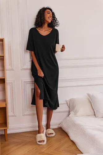 Vista 2 de Ekouaer Camisones largos para mujer, cuello redondo, ropa de dormir, ropa de dormir