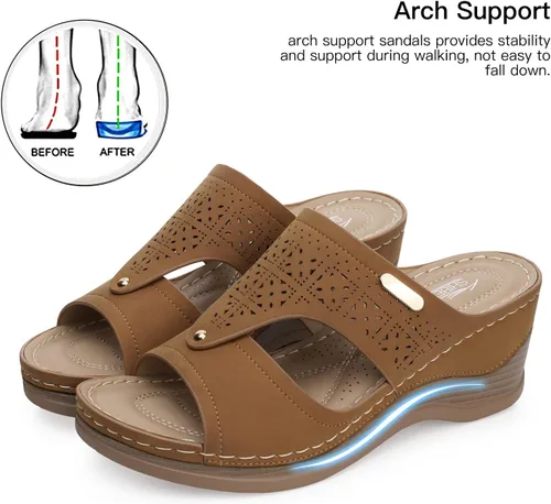 Vista 4 de SHIBEVER Sandalias de cuña para mujer de verano cómoda sandalia de plataforma elegante con punta abierta