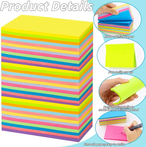 Vista 3 de 36 blocs de notas adhesivas de 3 x 5 pulgadas, 12 colores autoadhesivos, multicolor, bloc de notas rectangulares brillantes y coloridas