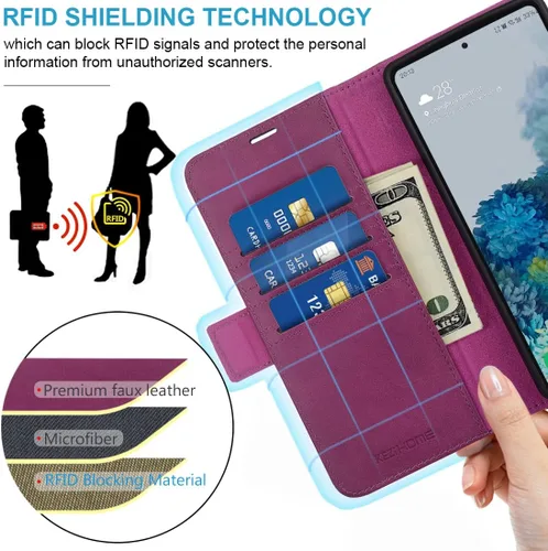 Vista 3 de KEZiHOME Funda para Google Pixel 7A, funda tipo cartera de piel auténtica con tarjetero [bloqueo RFID] Funda protectora resistente con función atril