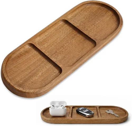 Vista 13 de Bandeja pequeña de madera Bandeja de madera de acacia para tocador, encimera de baño, mesa de café e inodoro Perfecto para joyas, llaves