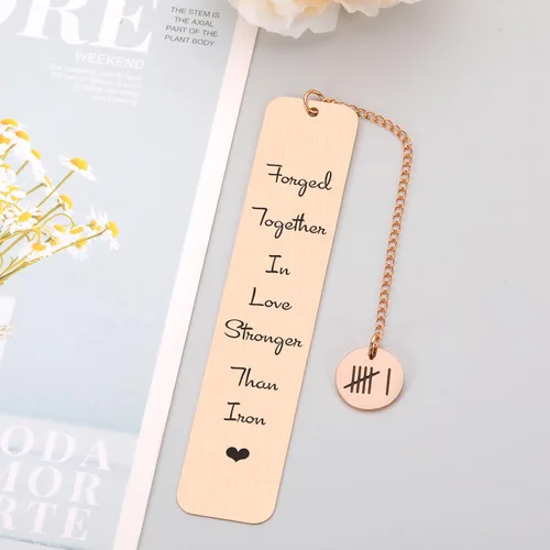 Vista 7 de Marcapáginas de 6º aniversario de hierro para ella y él, perfecto para parejas, bodas y más, Oro Rosa