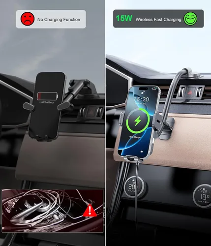 Vista 4 de Cargador de coche inalámbrico, con cuello de cisne ajustable, cargador de automóvil de sujeción automática, tablero de instrumentos