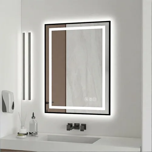 Vista 14 de Espejo LED redondo de 20 pulgadas, espejo samrt para baño, espejo de pared con luz, antiempañamiento, 3 colores regulables, frontal