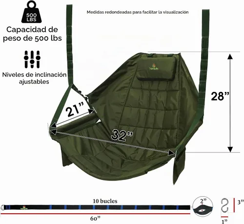 Vista 4 de Tranquillo Silla hamaca colgante, silla columpio de patio, silla columpio al aire libre con reposacabezas, reposabrazos, portavasos, columpios