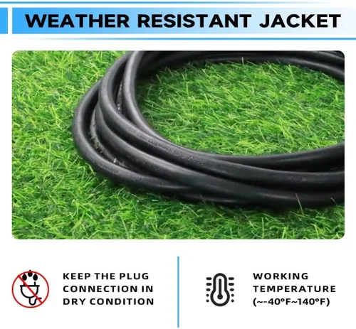 Vista 6 de Cable de extensión iluminado para exteriores de 10 pies, cable de extensión negro resistente SJTW de 10/3 con enchufe de conexión a tierra de 3
