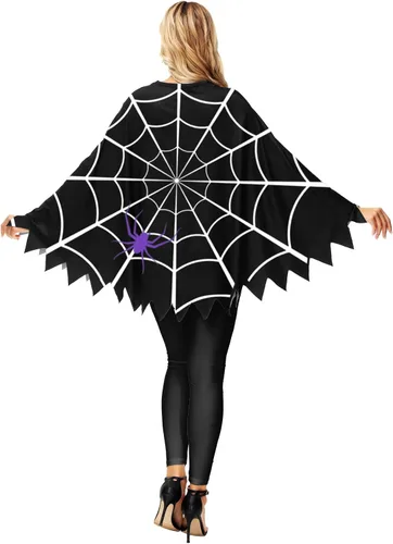 Vista 7 de Disfraz de calabaza de Halloween, capa de poncho de esqueleto de telaraña