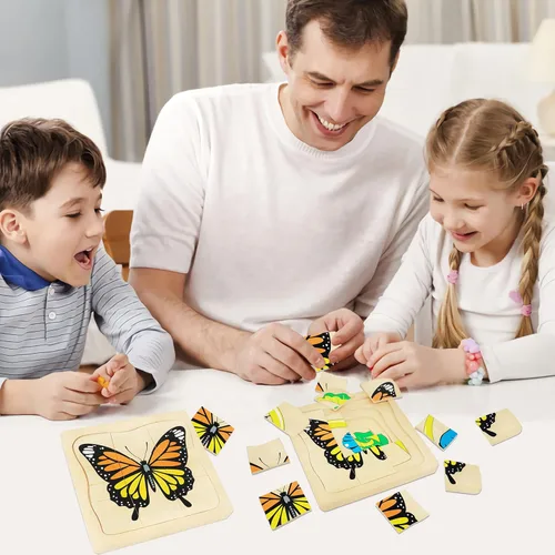 Vista 6 de Montessori - Rompecabezas de madera para niños de 4 a 8 años, rompecabezas de ciclo de vida de mariposa de 4 capas para niños pequeños, rompecabezas