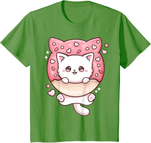 Vista 85 de Camiseta Kawaii Cat Donut Anime Lover Otaku, Negro