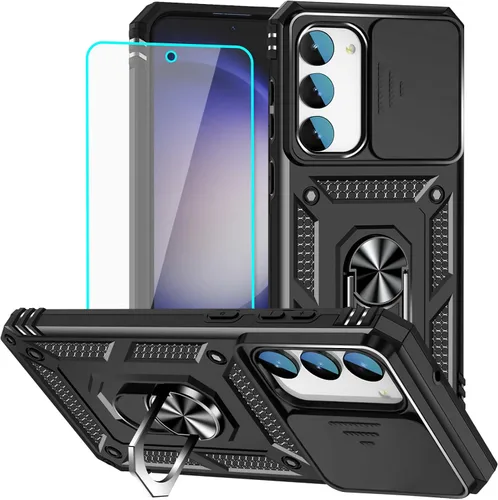 Vista 20 de HNHYGETE Funda para Samsung A13 5G, Galaxy A13 5G con protector de pantalla, soporte giratorio de grado militar de 360° (resistente), fundas Negro