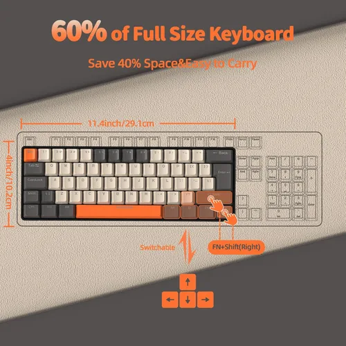 Vista 6 de ZIYOU LANG T60 Teclado mecánico para juegos con cable 60% TKL con retroiluminación LED arco iris, ultra compacto, interruptor táctil NKRO