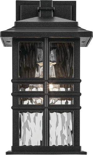 Vista 2 de Kichler Beacon 49829BKT - Lámpara de pared cuadrada de 12 pulgadas para exteriores con cristal martillado transparente en negro texturizado