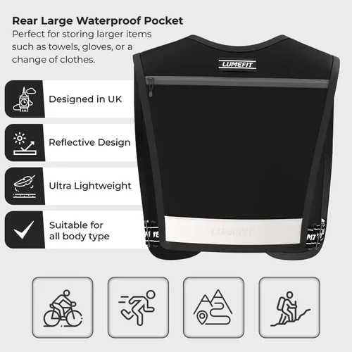 Vista 3 de LUMEFIT Chaleco para correr con soporte para teléfono, chaleco de hidratación con botella de agua, chaleco reflectante para hombres y mujeres
