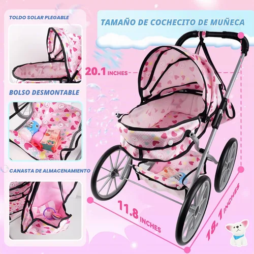 Vista 4 de SMILESSKIDDO - Juego de juguete de cochecito de muñeca bebé - Muñecas blandas de 12 pulgadas con accesorios, silla de comedor, ropa para muñecas