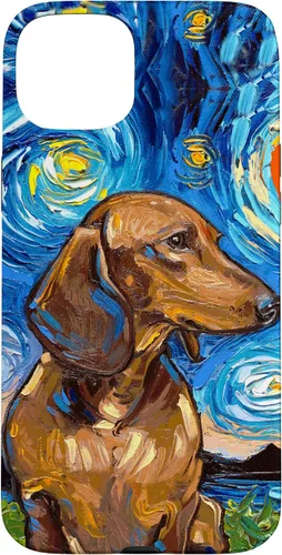 Vista 9 de Aja - Carcasa para iPhone 17 de pelo corto marrón con diseño de perro de noche estrellada Doxie