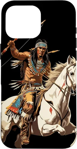 Vista 19 de Funda para iPhone 16 nativo americano jefe indio caballero guerrero Cherokee