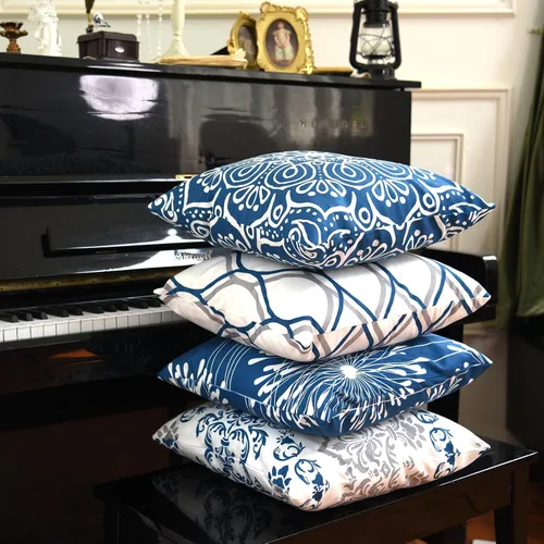 Vista 4 de Coliuso Fundas Decorativas para Almohadas de Tiro 16x16 Juego de 4, Azul Moderno Simple Cuadrado Funda de Almohada Cojín para Sofá Sillón