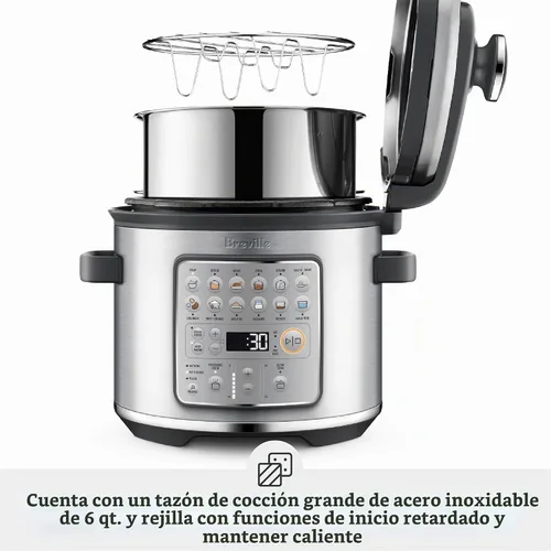 Vista 3 de Breville Fast Slow Go Olla de Presión Lenta BPR680BSS, Acero Inoxidable Cepillado