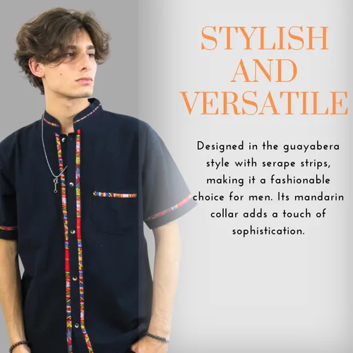 Vista 3 de Camisa tradicional mexicana Toluca para hombre, estilo guayabera, camisas para hombre, para verano, casual, cultural y boda