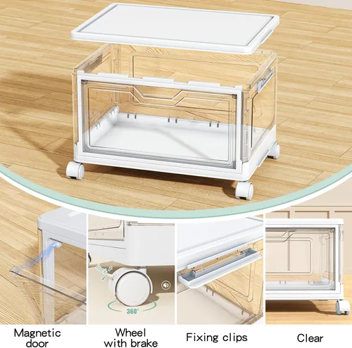 Vista 3 de Kmiectse Contenedores de almacenamiento transparentes con tapas, Cajas de plástico de 4 niveles con ruedas, Contenedor de almacenamiento apilable
