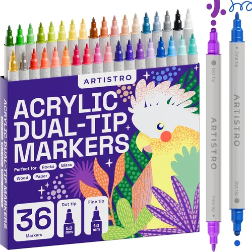 Vista 10 de ARTISTRO Marcadores de pintura - Bolígrafos acrílicos para rocas, vidrio, tela, bricolaje - Suministros de arte - 24 marcadores de punta de pincel