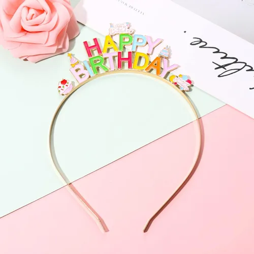 Vista 6 de NVENF Diadema de cumpleaños para niña, feliz cumpleaños, corona, pastel, tiara de cumpleaños para niñas, accesorio de cumpleaños