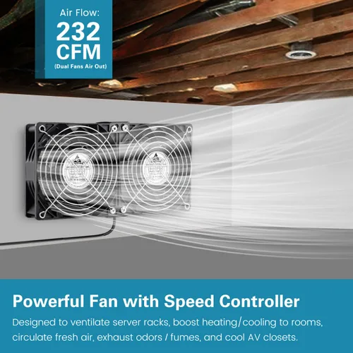 Vista 2 de GDSTIME 2X 4.724 in Ventilador de computadora con enchufe de CA Control de velocidad 110V-240V alimentado 240mm, Powerful Airlow, Dual Ball, for