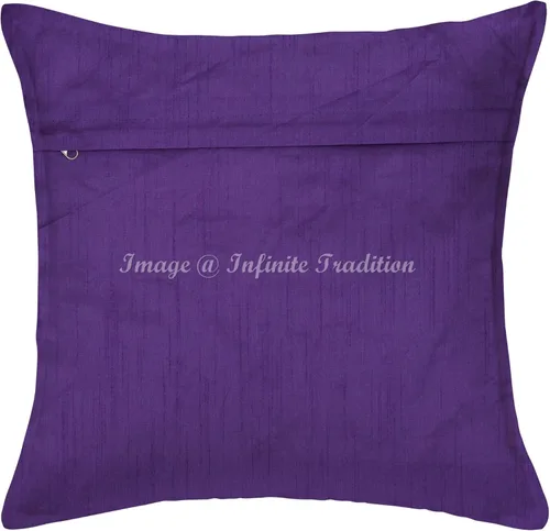 Vista 3 de Funda de almohada de seda de brocado para sofá indio de 16 x 16 pulgadas, diseño único de jacquard morado dorado para decoración del hogar