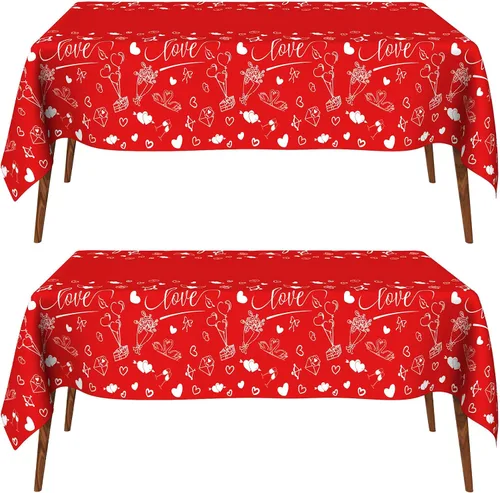 Vista 12 de Mantel de Navidad, 2 piezas de mantel desechable de plástico rojo, mantel de 54 x 108 pulgadas para decoraciones de Navidad, mantel de árbol