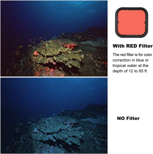 Vista 6 de GEPULY Paquete de 3 filtros de buceo (rojo, rojo claro, magenta) para GoPro Hero 5 6 7 Black Hero (2018) Super Suit Housing - Corrección