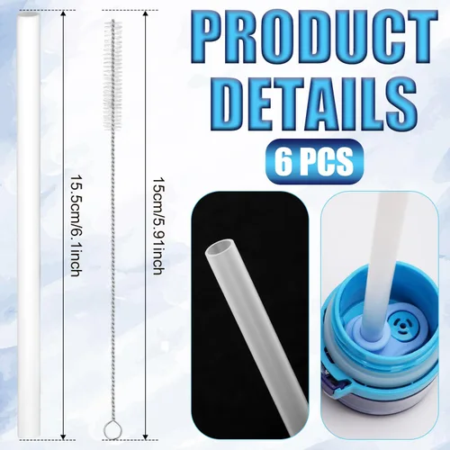 Vista 2 de 6 popotes de repuesto para copas Ello, popotes de plástico reutilizables con cepillo de limpieza para botella de agua Ello Emma de 14 onzas