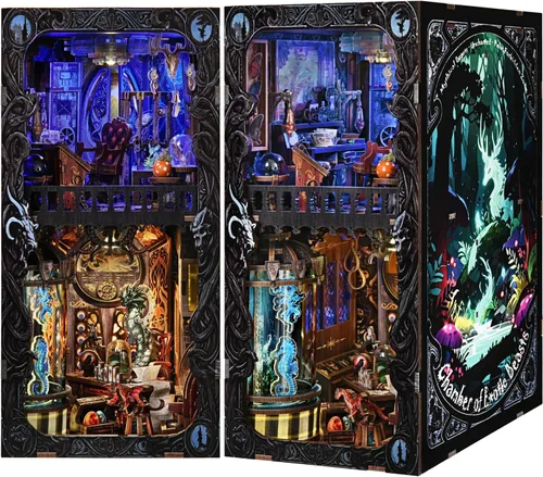 Vista 15 de Kit de Rincón de Libro Espeluznante DIY, Casa de Muñecas en Miniatura Rompecabezas 3D de Halloween, Rompecabezas de Madera 3D de Terror Aterrador