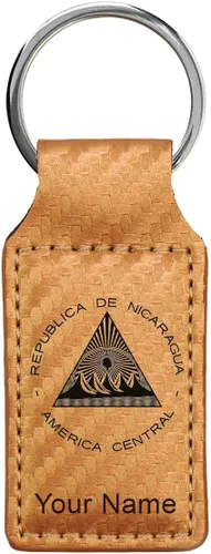 Vista 8 de LaserGram Llavero rectangular, bandera de Nicaragua, grabado personalizado incluido, Bambú