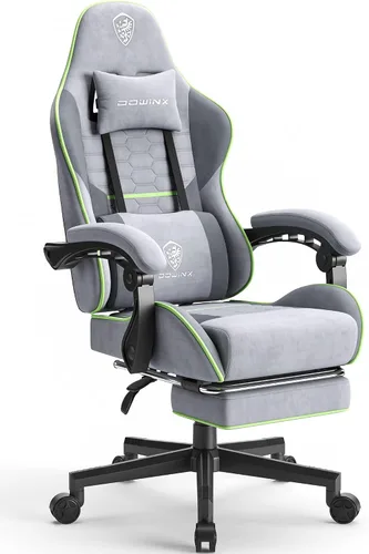 Vista 17 de Dowinx Silla de juegos de tela con cojín de resorte de bolsillo, silla de juegos de masaje con reposacabezas, silla ergonómica para computadora
