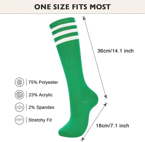 Vista 4 de Calcetines deportivos hasta la rodilla para mujer, para deportes al aire libre, medias altas hasta el muslo, calcetines casuales a rayas