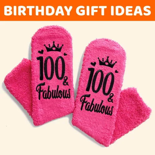 Vista 5 de HAPPYPOP Ideas de calcetines de cumpleaños, regalo de cumpleaños para mujeres de 75, 80, 85, 90, 95, 100 años Fabulous 100 Rosa